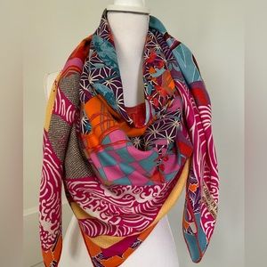 Hermes Ex Libris En Kimonos 140 Cashmere Scarf Shawl